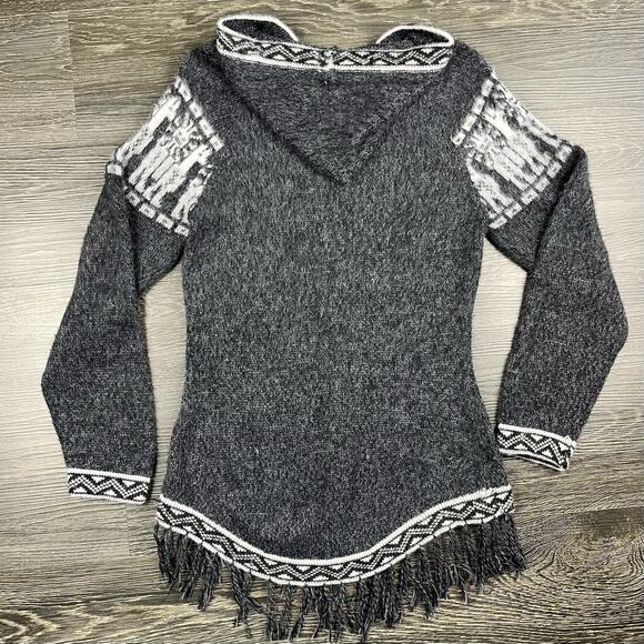 Peruvian Alpaca Wool Hooded Pullover Sweater Womens S/M Boho Aztec Gorp Soft - Picture 6 of 12